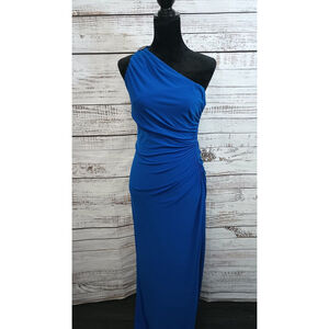 Ralph Lauren Cobalt Blue Evening Gown With‎ One Shoulder Broach Size 10